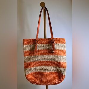New MICHAEL Michael Kors Orange & Cream Striped Hand-Crocheted Bag
